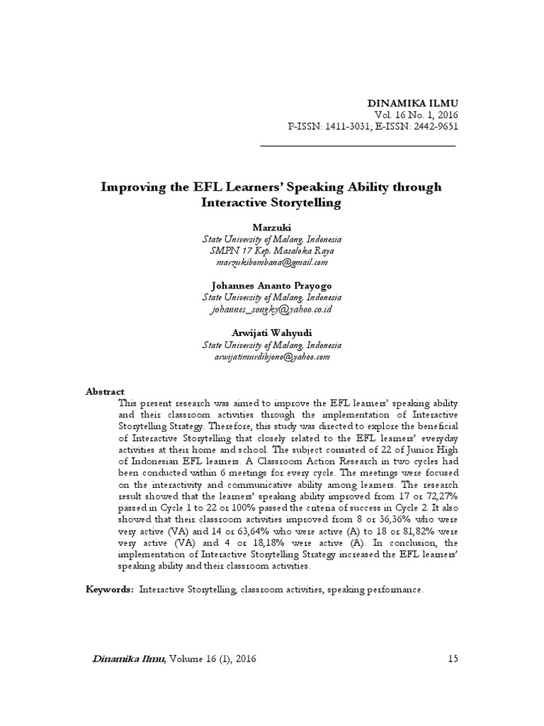 Enhance EFL Speaking via Storytelling | PDF | English As A Second Or ...