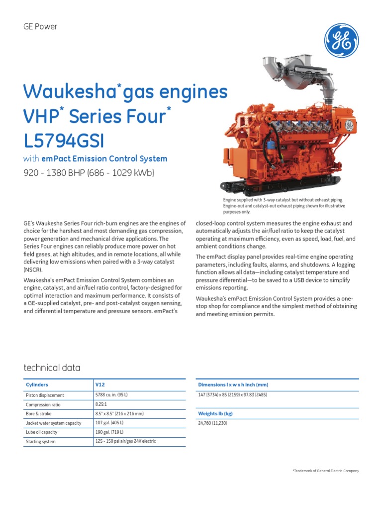 Waukesha VHP L5794gsi Product Sheet PDF Engines Exhaust Gas