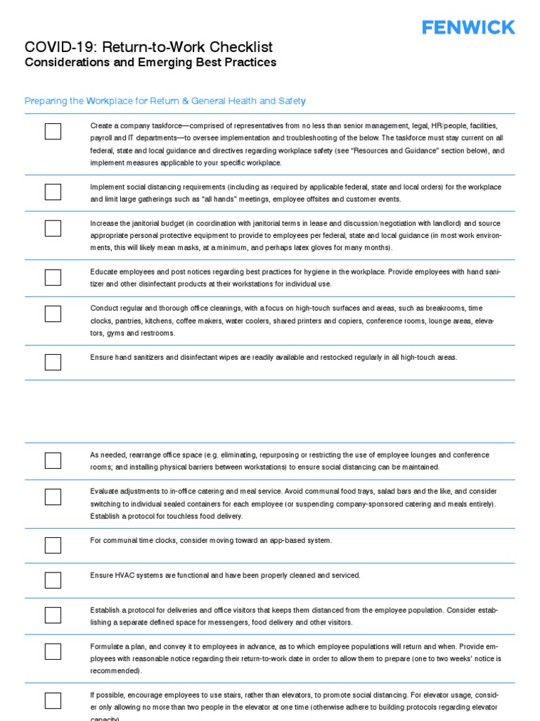 COVID-19: Return-to-Work Checklist: Considerations and Emerging Best ...