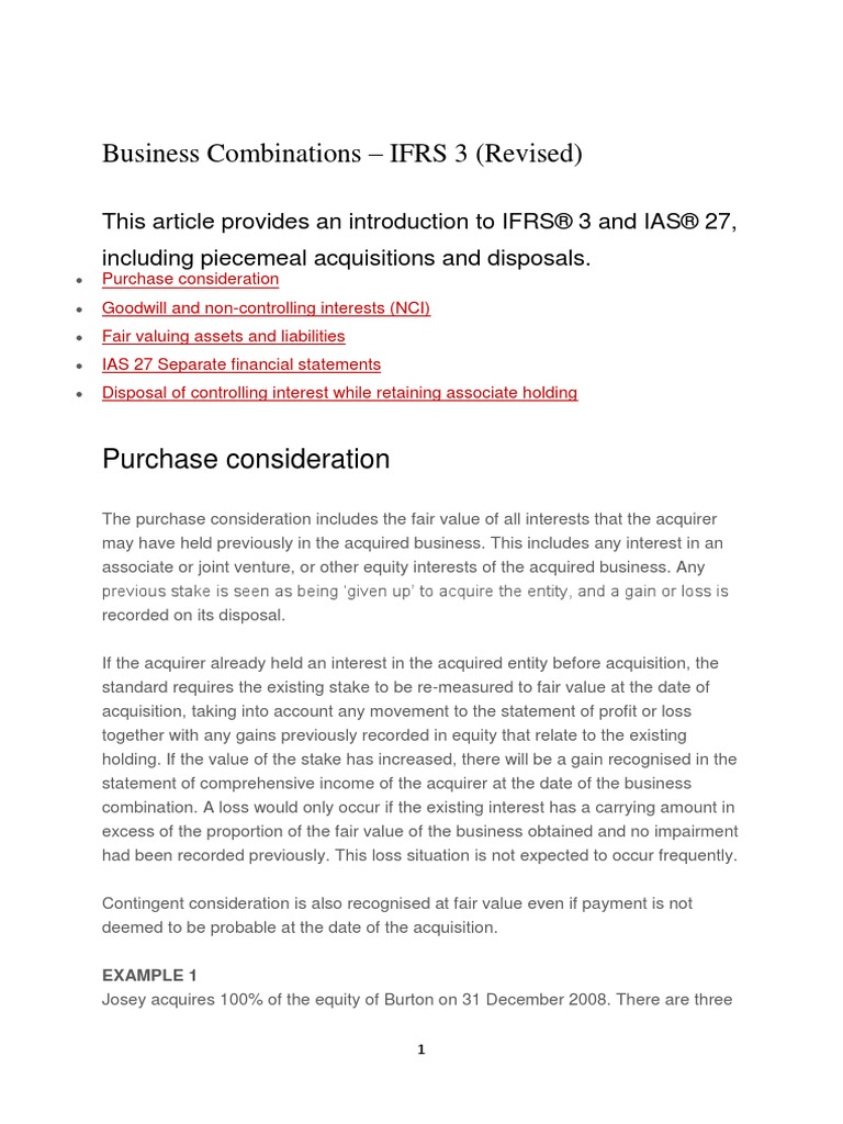 Article IFRS 3 Business Combinations PDF | PDF | Goodwill (Accounting ...