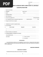 Lok Sabha Secretariat Co-Operative Thrift & Credit Society LTD., New Delhi Loan Application Form