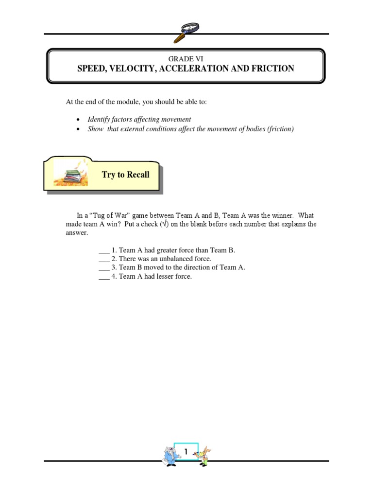 SPEED VELOCITY ACCELERATION and FRICTION | PDF | Speed | Acceleration