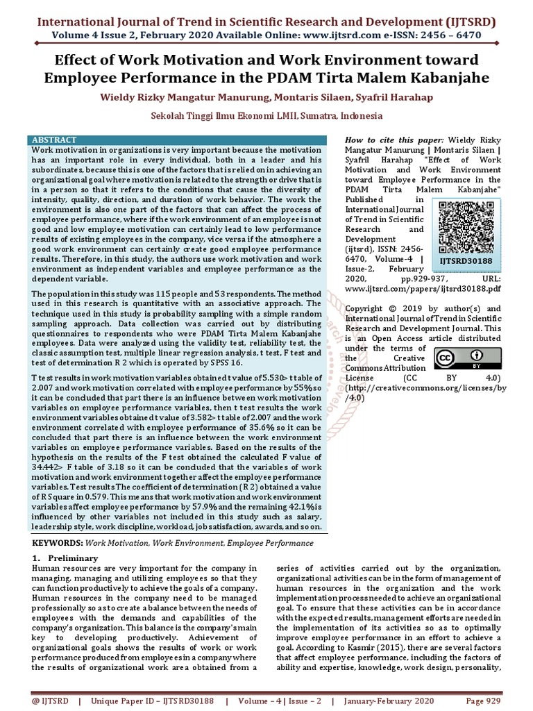 Effect of Work Motivation and Work Environment Toward Employee ...