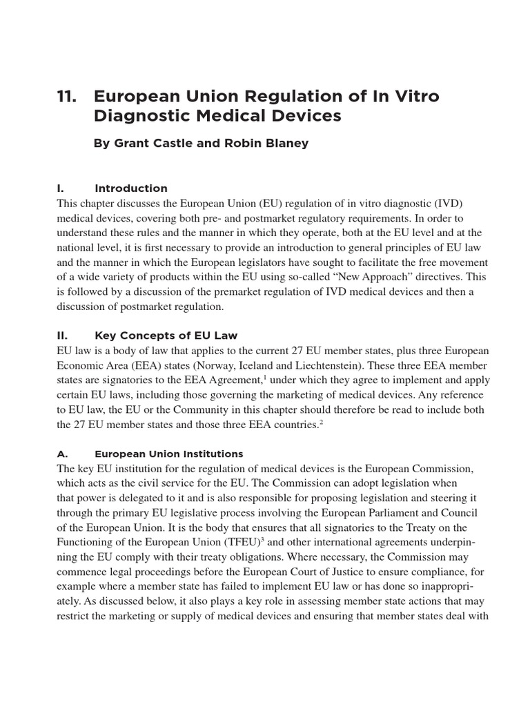 European Union Regulation of in Vitro Diagnostic Medical Devices | PDF ...