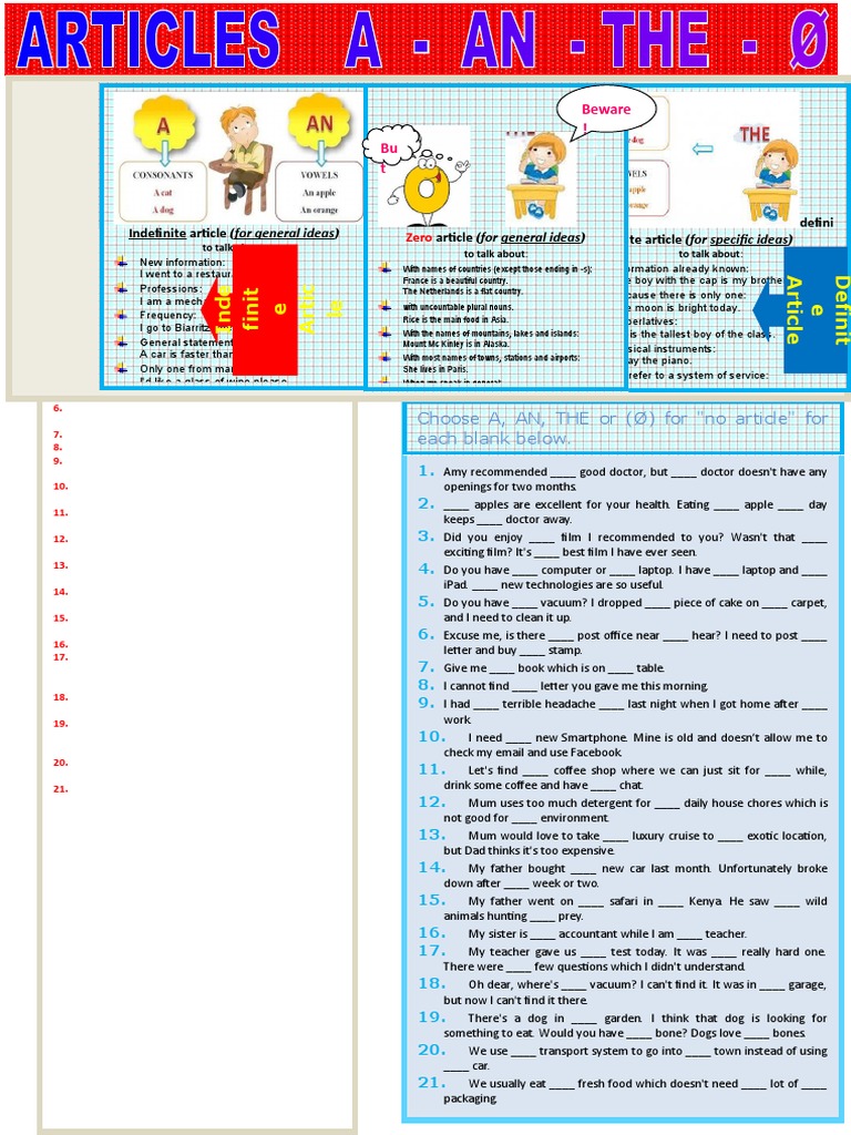 A An The Or Zero Article Basic Rules Practice Key Download