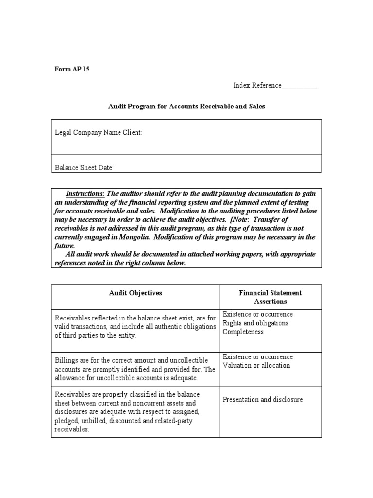 Audit Program For Accounts Receivable and Sales PDF | PDF | Audit ...