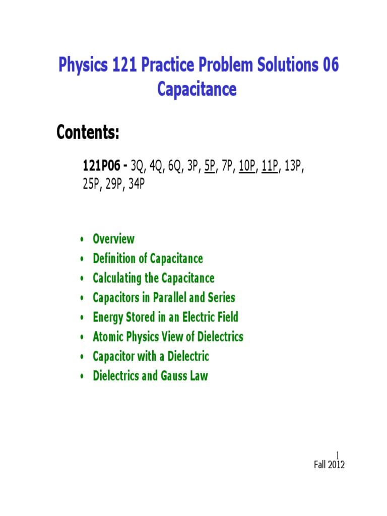Capacitance Problem Solutions 121P06 | PDF
