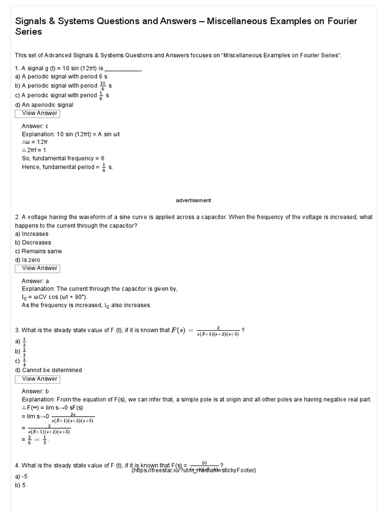 UNIT 3 Advanced Signals & Systems Questions and Answers Sanfoundry
