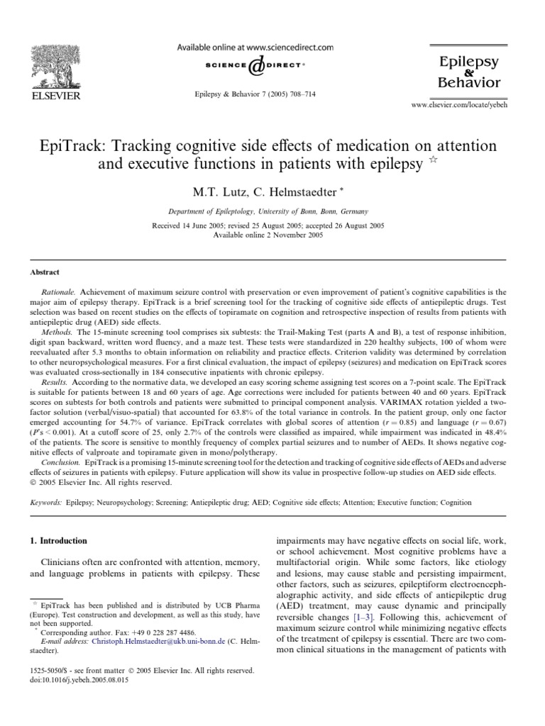 EpiTrack: Cognitive Effects in Epilepsy | PDF | Validity (Statistics ...