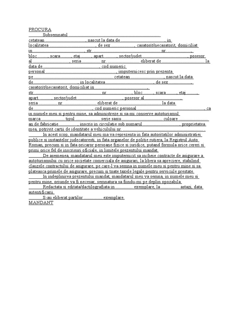 Model Procura Imputernicire