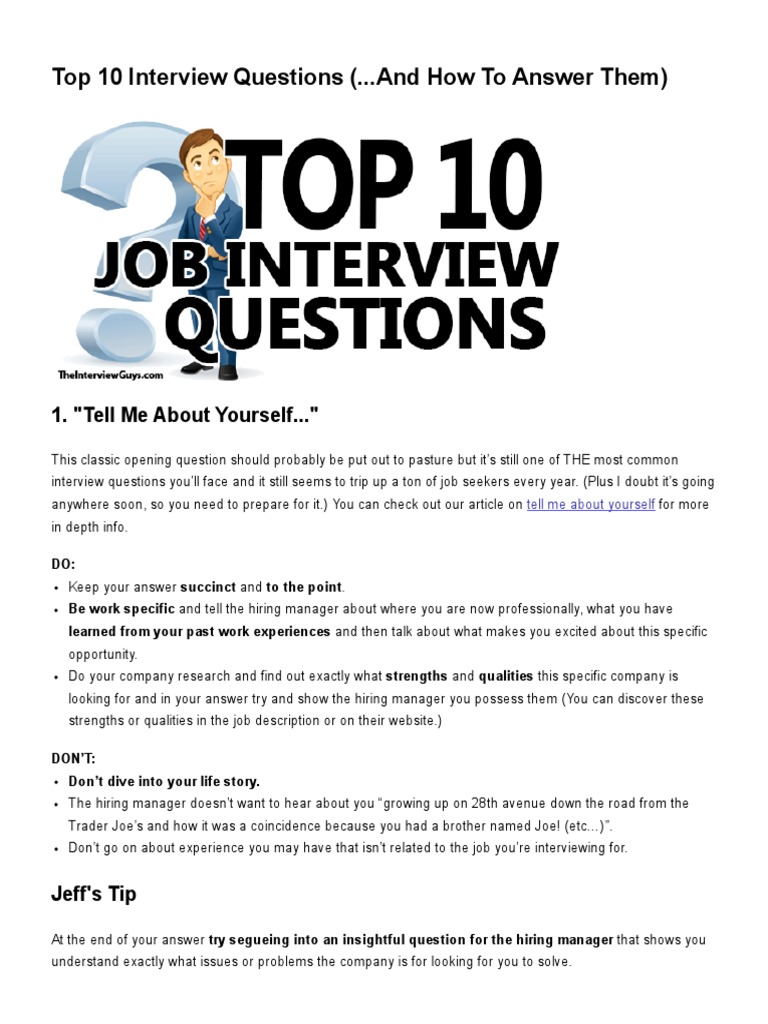 Top 10 Job Interview Questions Explained | PDF | Job Interview | Question