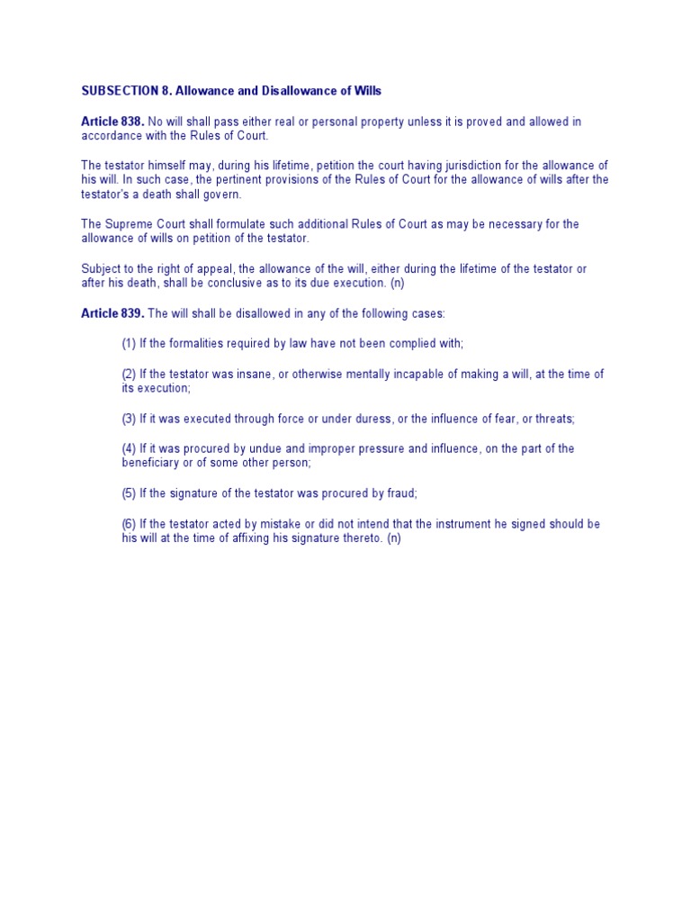 Allowance and Disallowance of Will | PDF