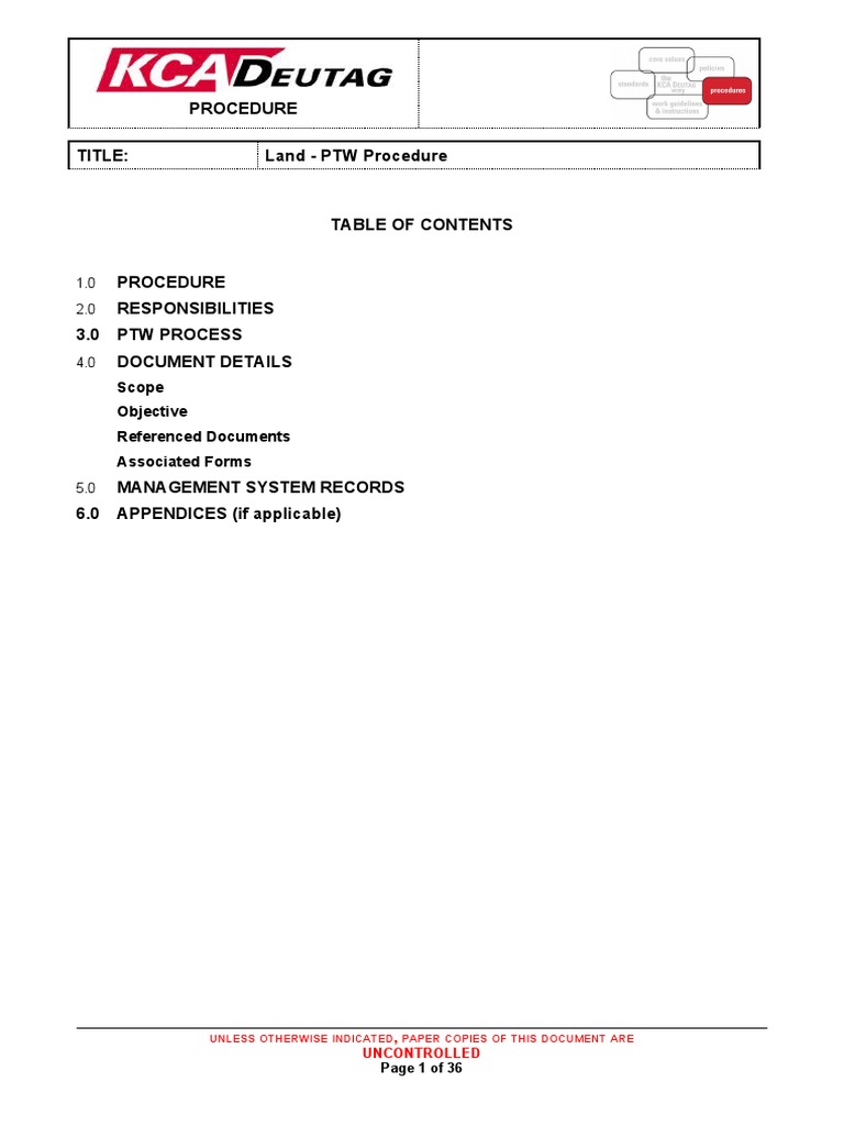 Procedure Title: Land - PTW Procedure: Scope Objective Referenced ...
