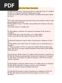 Treaty of Versailles Past Paper Questions