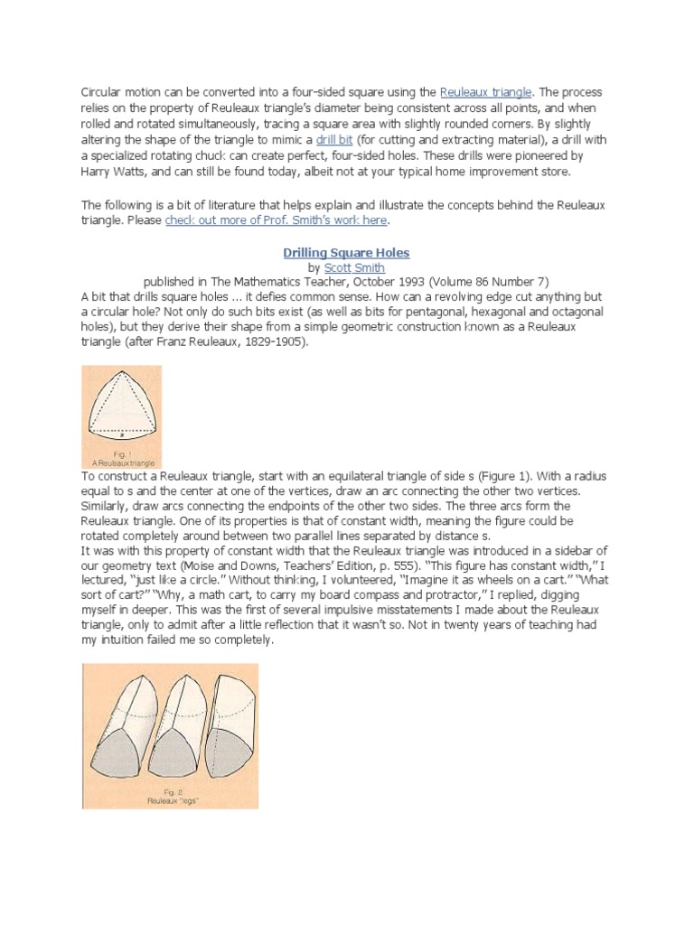 Reuleaux Triangle Drilling Square Holes PDF Euclid Triangle