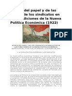 Acerca Del Papel y de Las Tareas de Los Sindicatos en Las Condiciones de La Nueva Política Económica