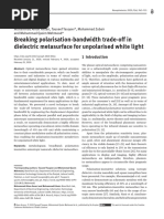 (21928614 - Nanophotonics) Breaking Polarisation-Bandwidth Trade-Off in Dielectric Metasurface For Unpolarised White Light