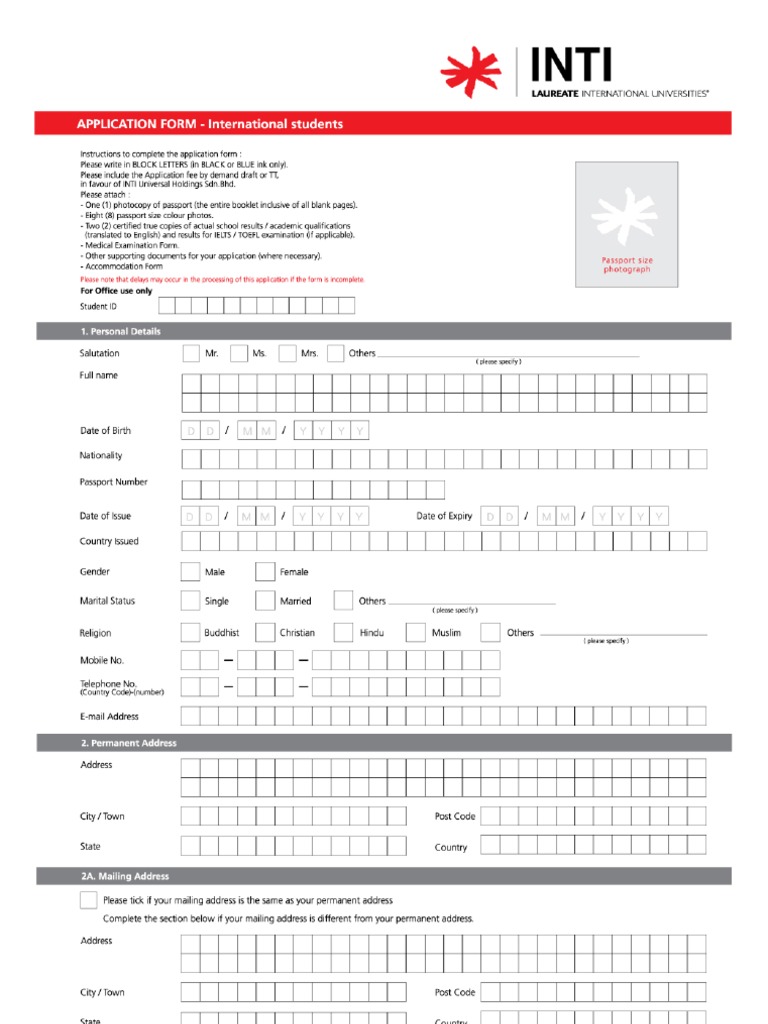 INTI International University College Application Form | PDF