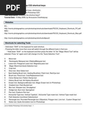 List Of Adobe Photoshop Cs3 Shortcut Keys Adobe Photoshop Human Computer Interaction