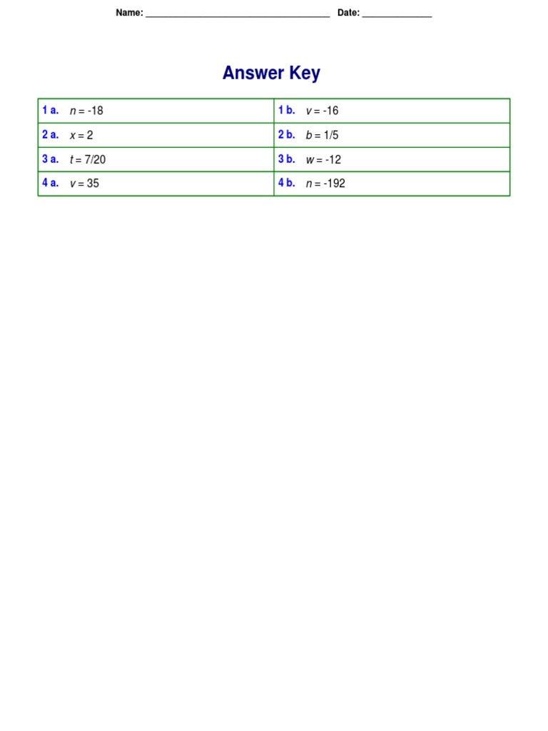 Math Answer Key Solutions | PDF