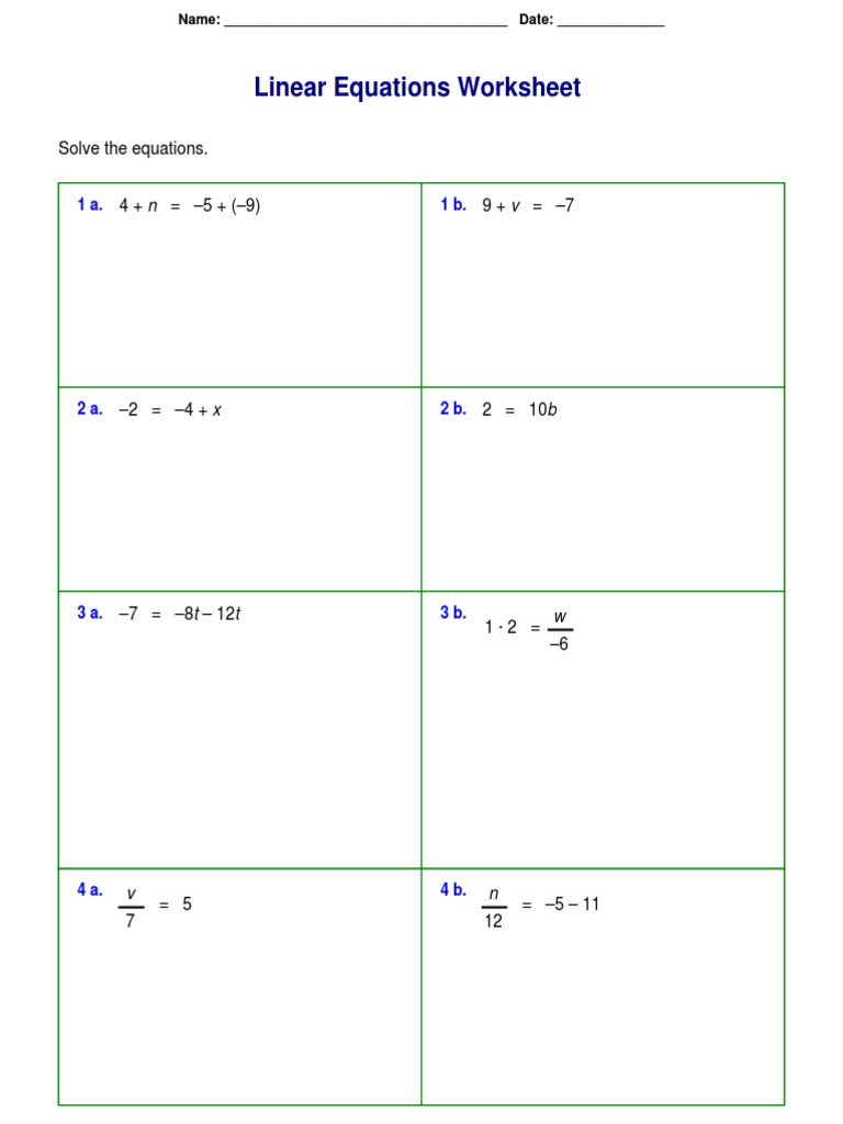 Linear Equations Practice Worksheet | PDF