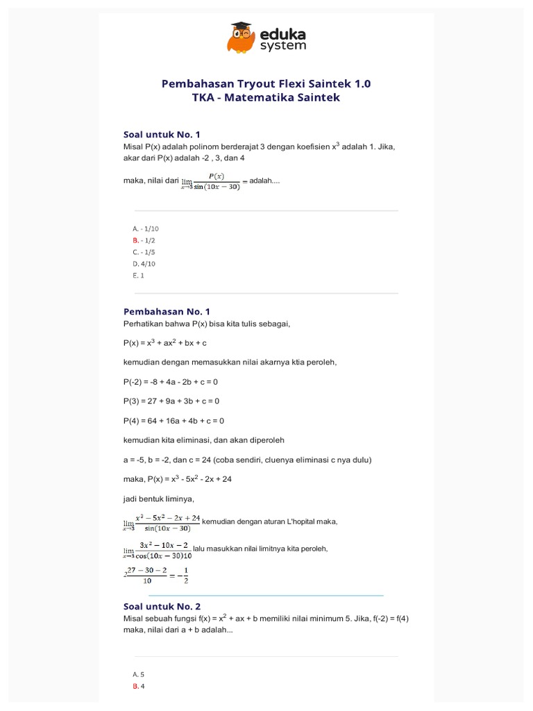 TKA - Matematika Saintek | PDF