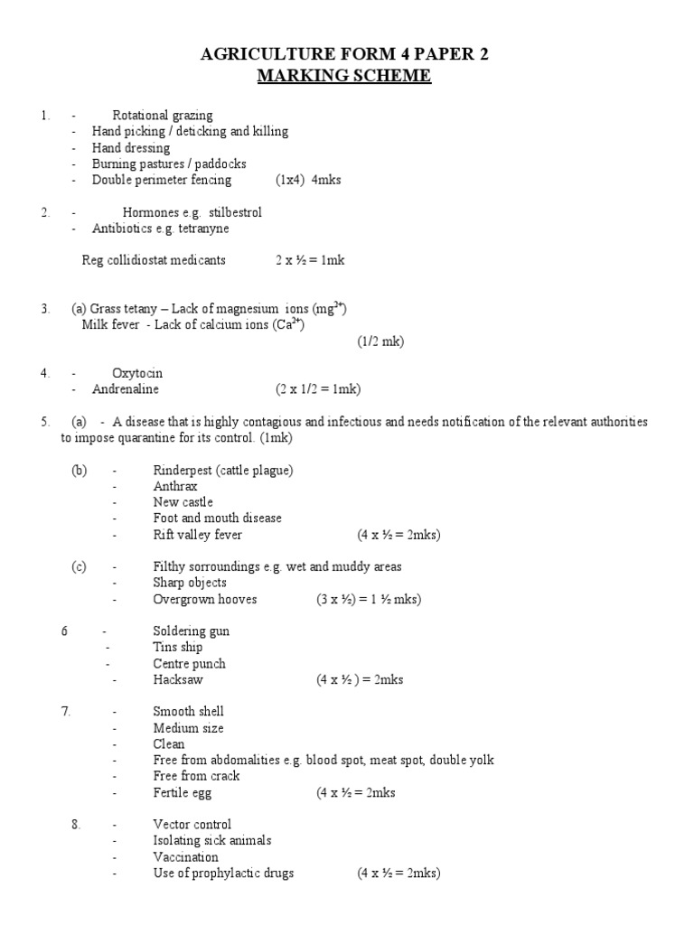 Agriculture Form 4 Paper 2 Marking Scheme Pdf Grazing Wellness