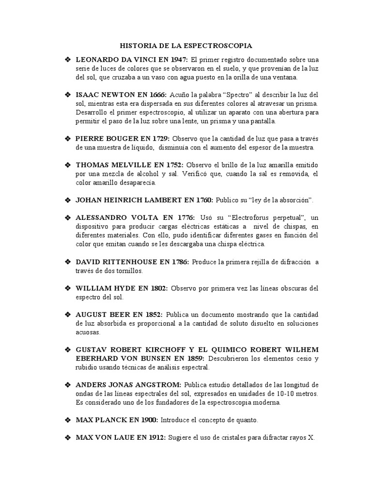 Historia de La Espectros PDF Espectroscopia Radiación