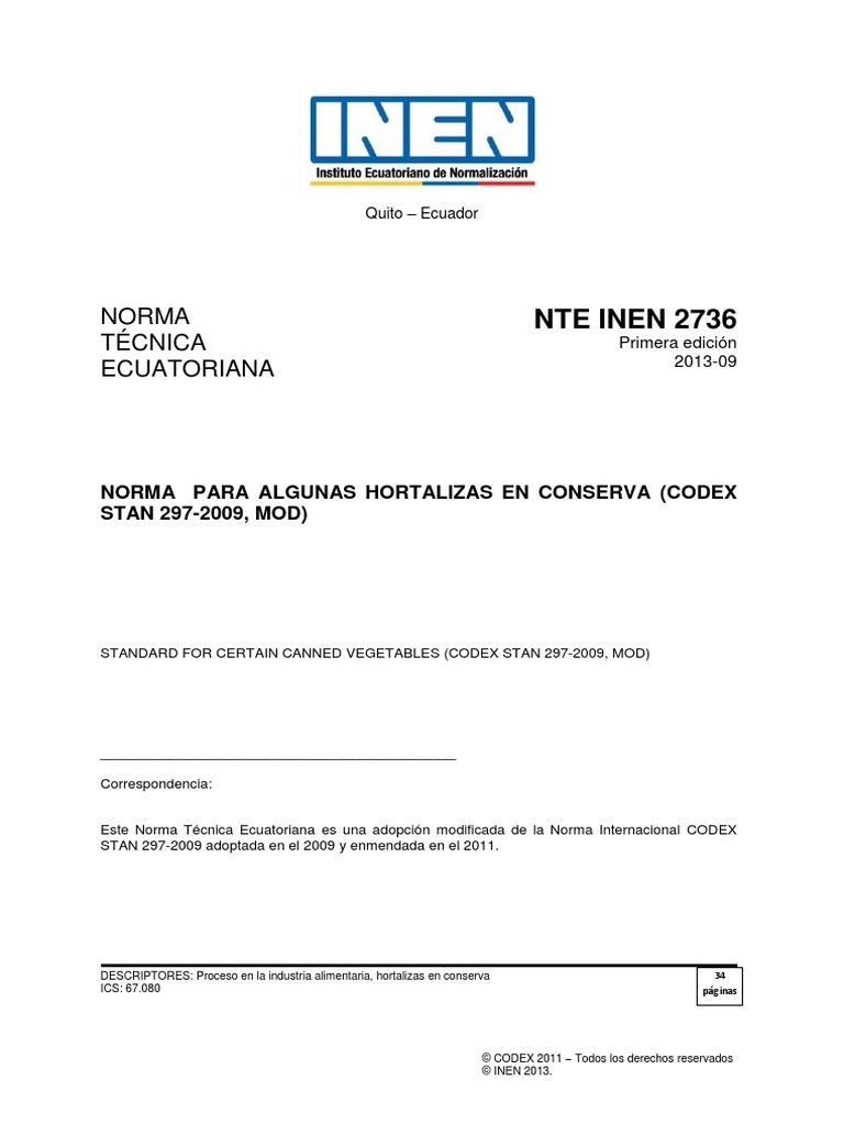 Nte Inen 2736 PDF | PDF | Phaseolus Vulgaris | Espárragos