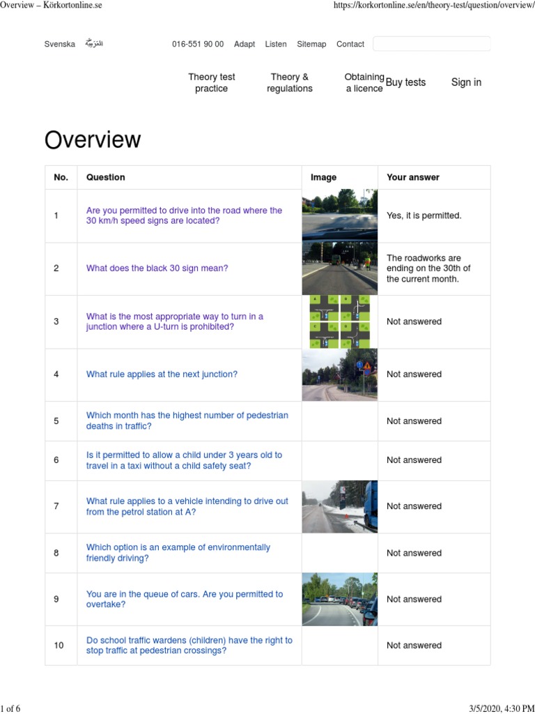 Swedish Driving License Theory Test Overview | PDF | Traffic | Driver's