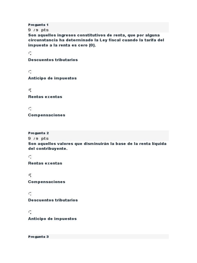 Quiz Semana 7 Renta | PDF | Impuesto sobre la renta | Impuestos