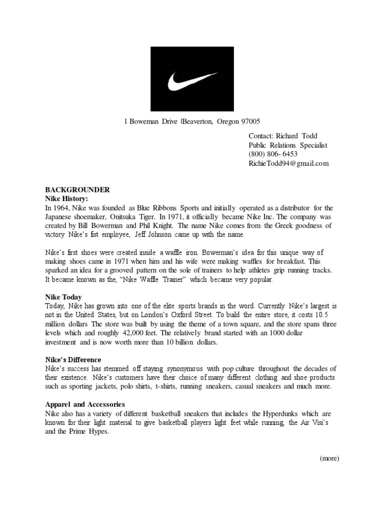 Backgrounder Nike History PDF Nike Sneakers