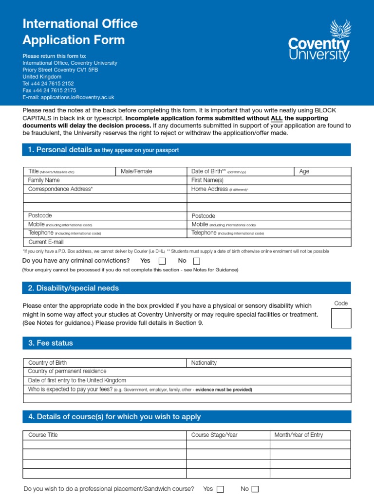 Coventry University Application Form | PDF | Special Education