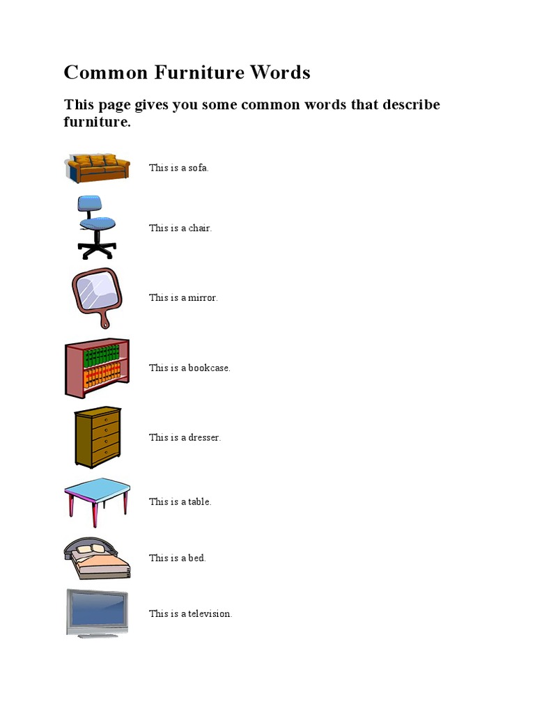 This Page Gives You Some Common Words That Describe Furniture PDF