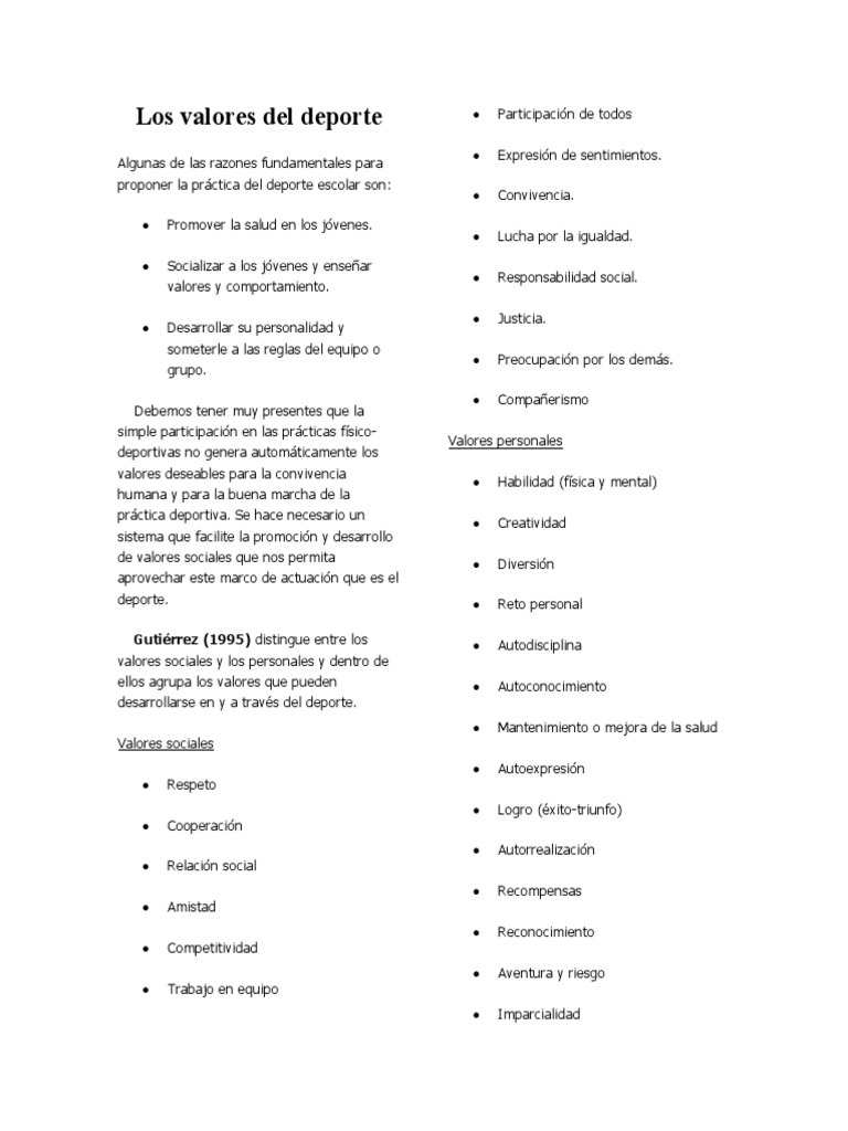 Los Valores Del Deporte | PDF | Deportes | Comportamiento