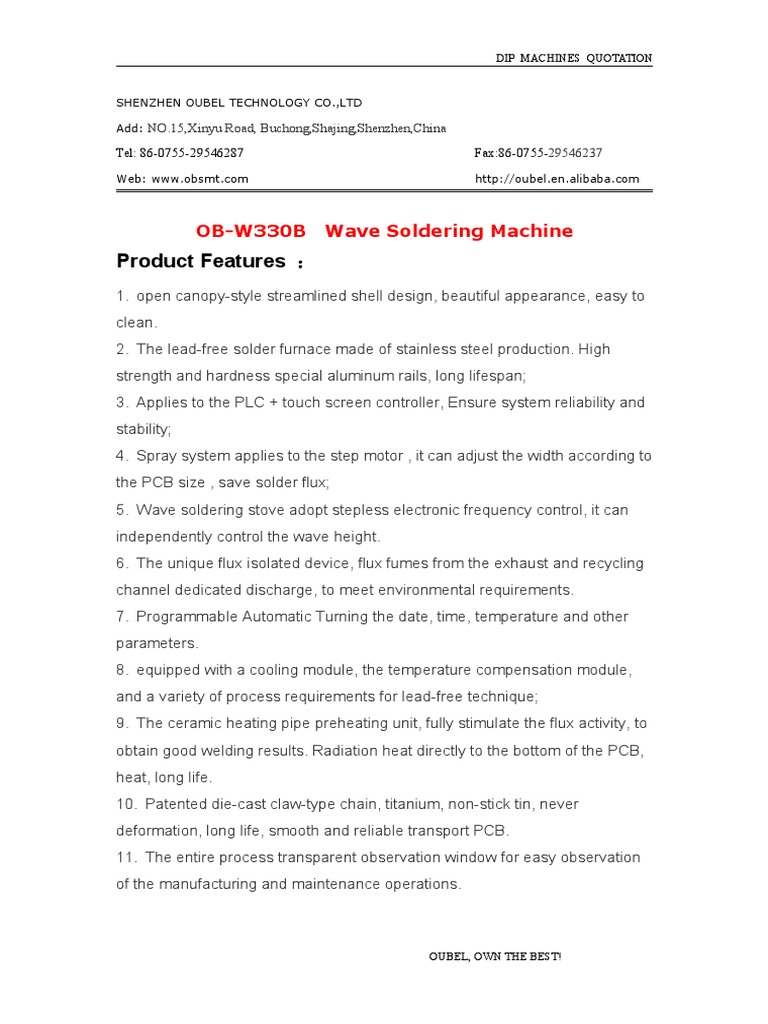 One Wave Soldering MachineInterbras PDF PDF Soldering Printed