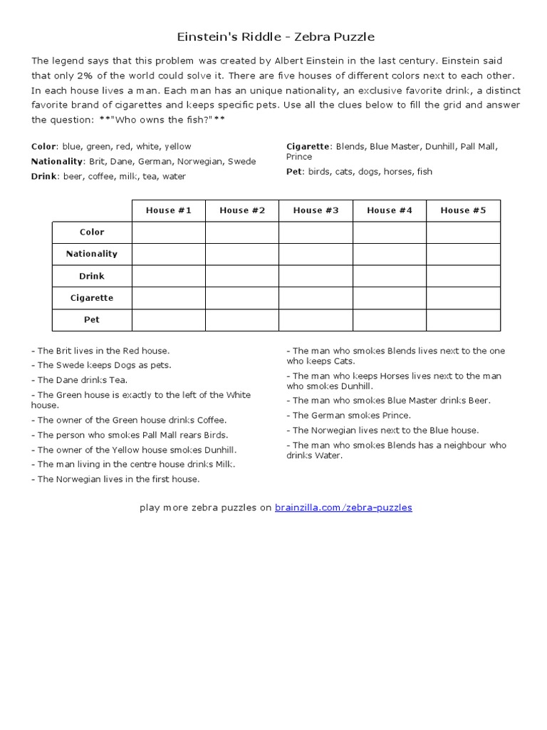 Einsteins Riddle PDF | PDF