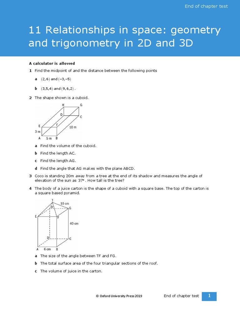 11 Relationships in Space: Geometry and Trigonometry in 2D and 3D | PDF ...