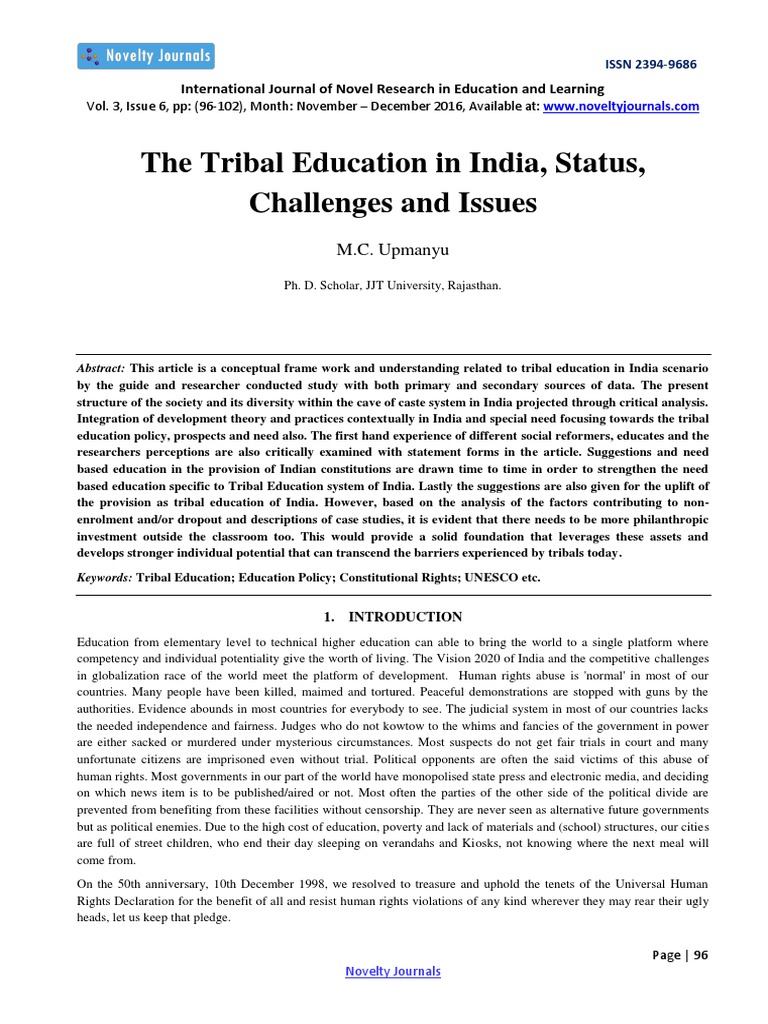 Tribal Education in India: Challenges and Status | PDF | Teachers ...