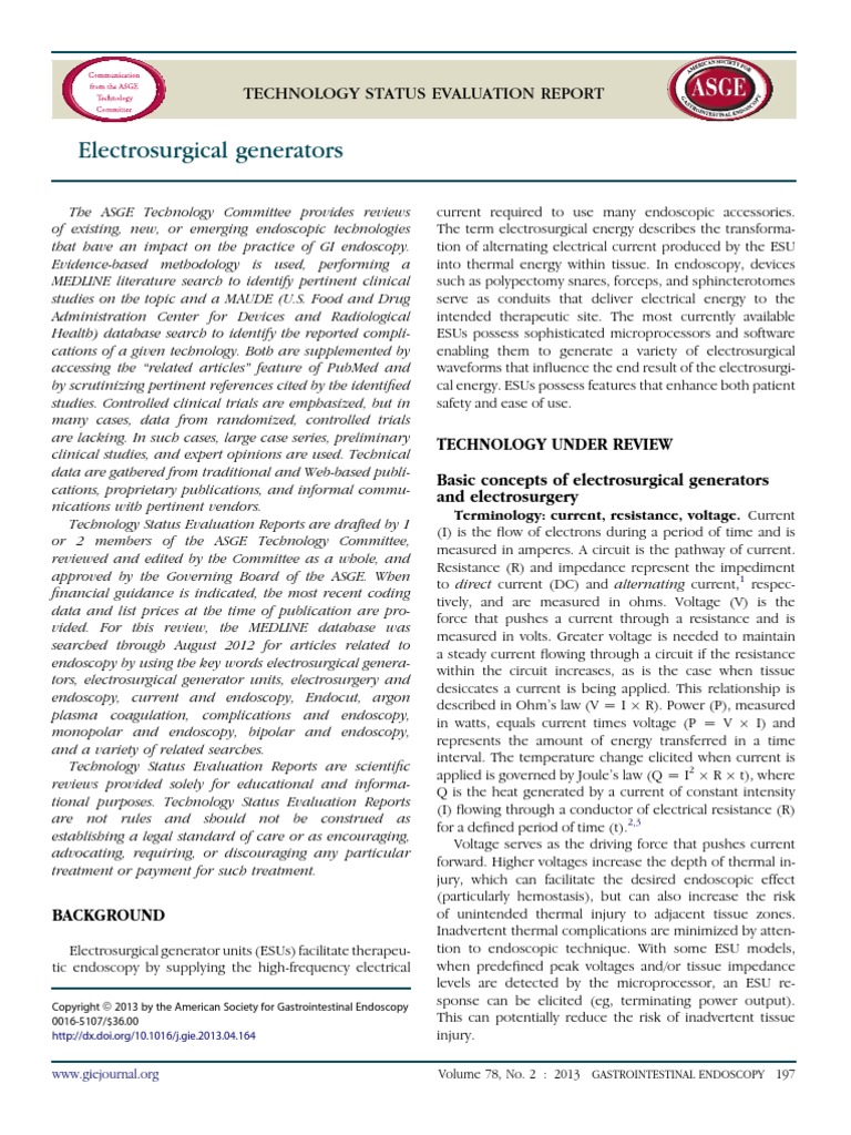Electrosurgical Generators: Technology Status Evaluation Report | PDF ...