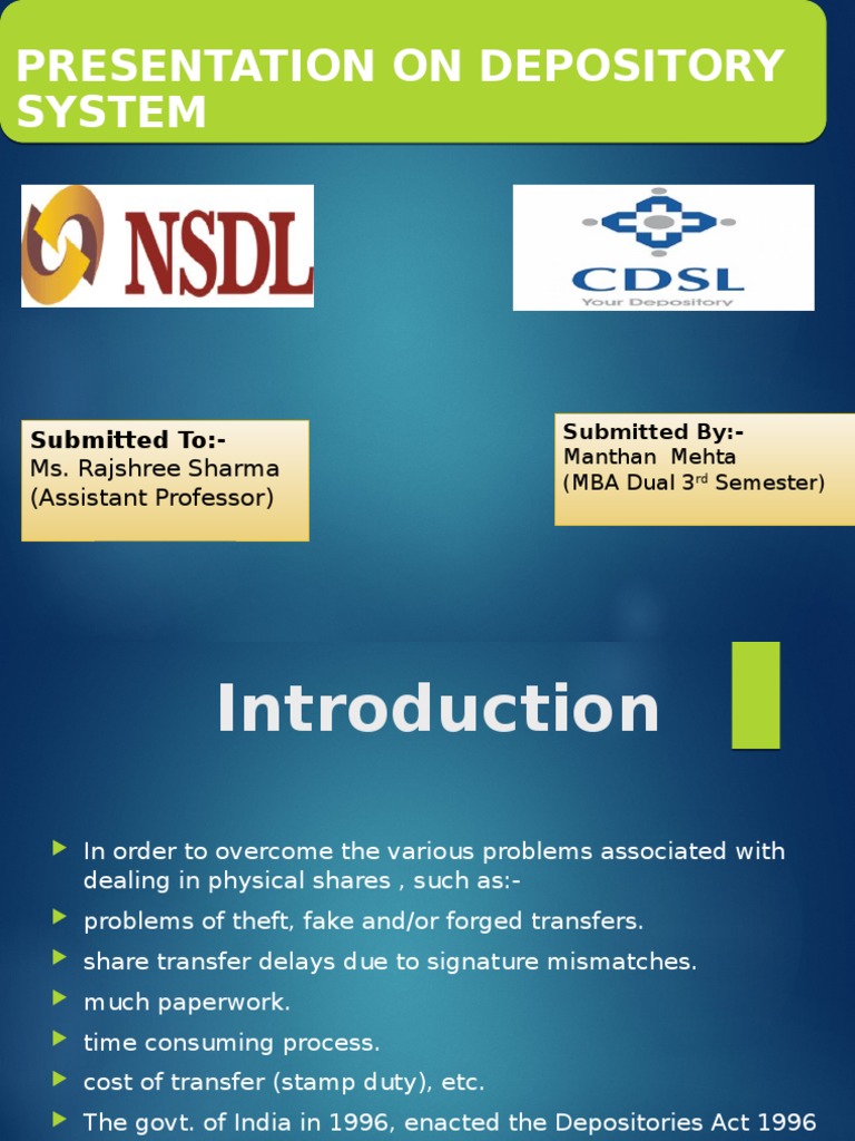 Overview of India's Depository System | PDF | Securities (Finance ...