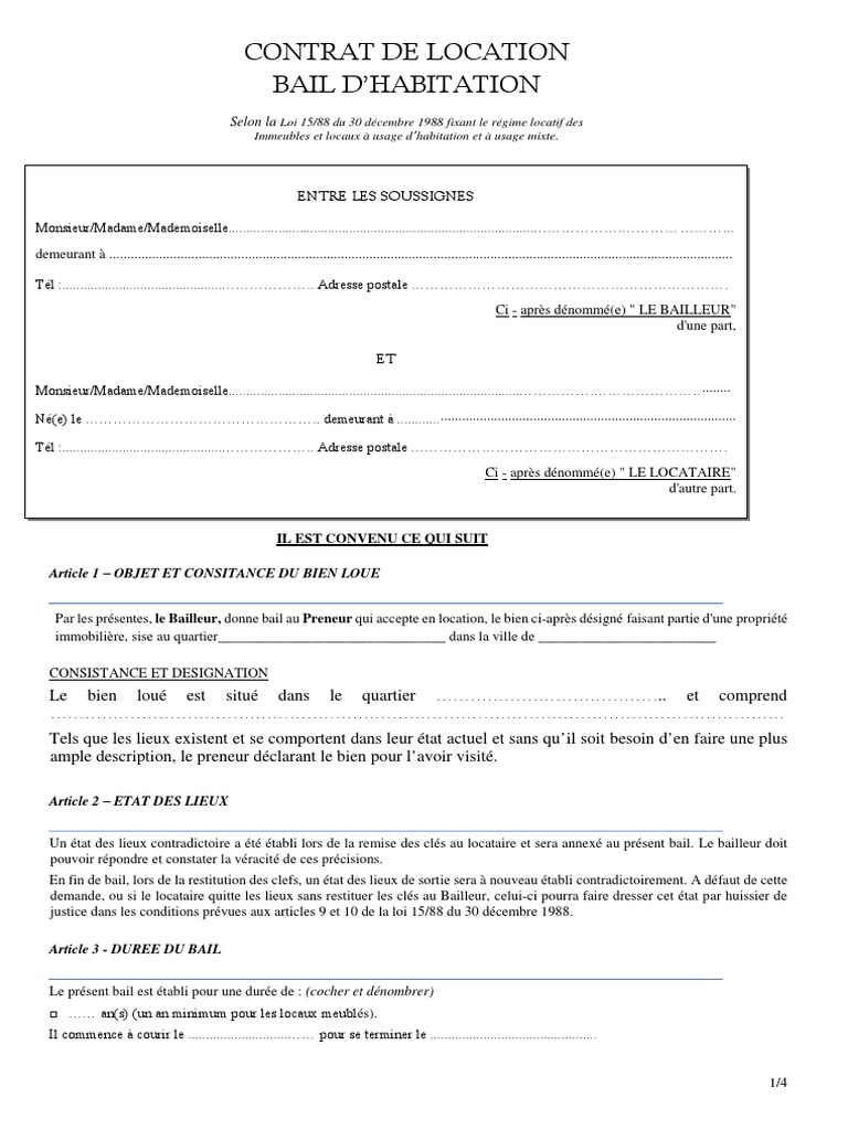 Modèle Bail Commercial 3 6 9 Gratuit Pdf Modèle-Contrat-Bail ENAN | PDF | Location | Logement
