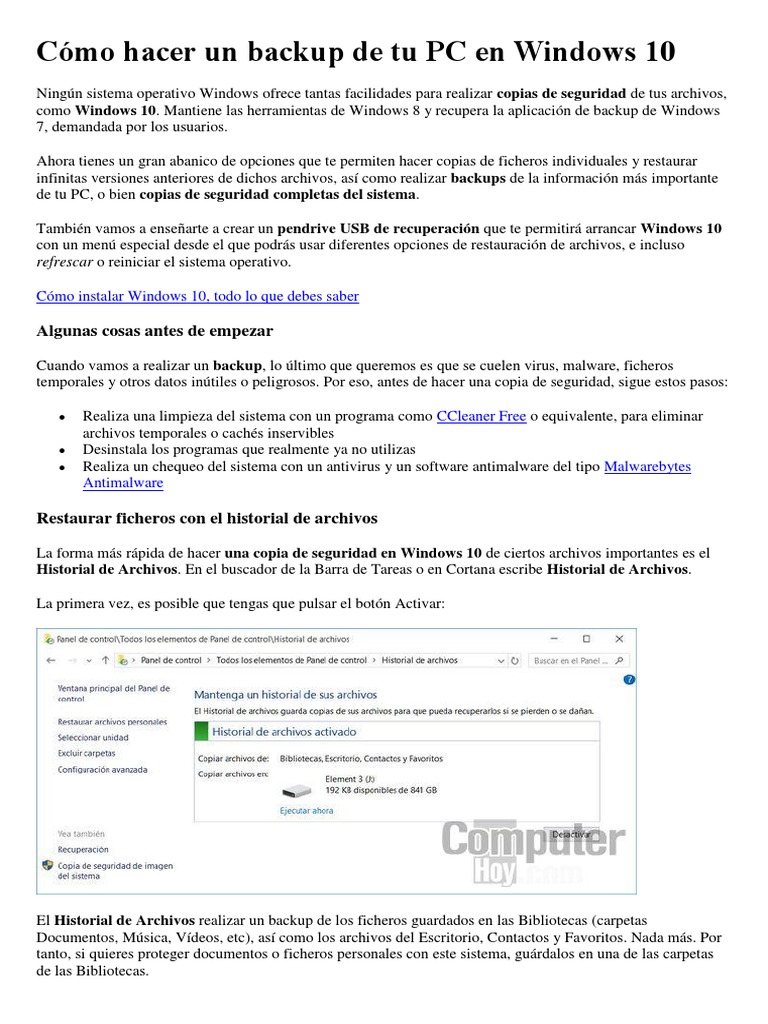 Cómo Hacer Un Backup de Tu PC en Windows 10 PDF | PDF