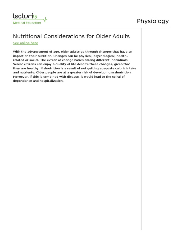 Nutritional Needs for Older Adults | PDF | Dietary Supplements | Foods