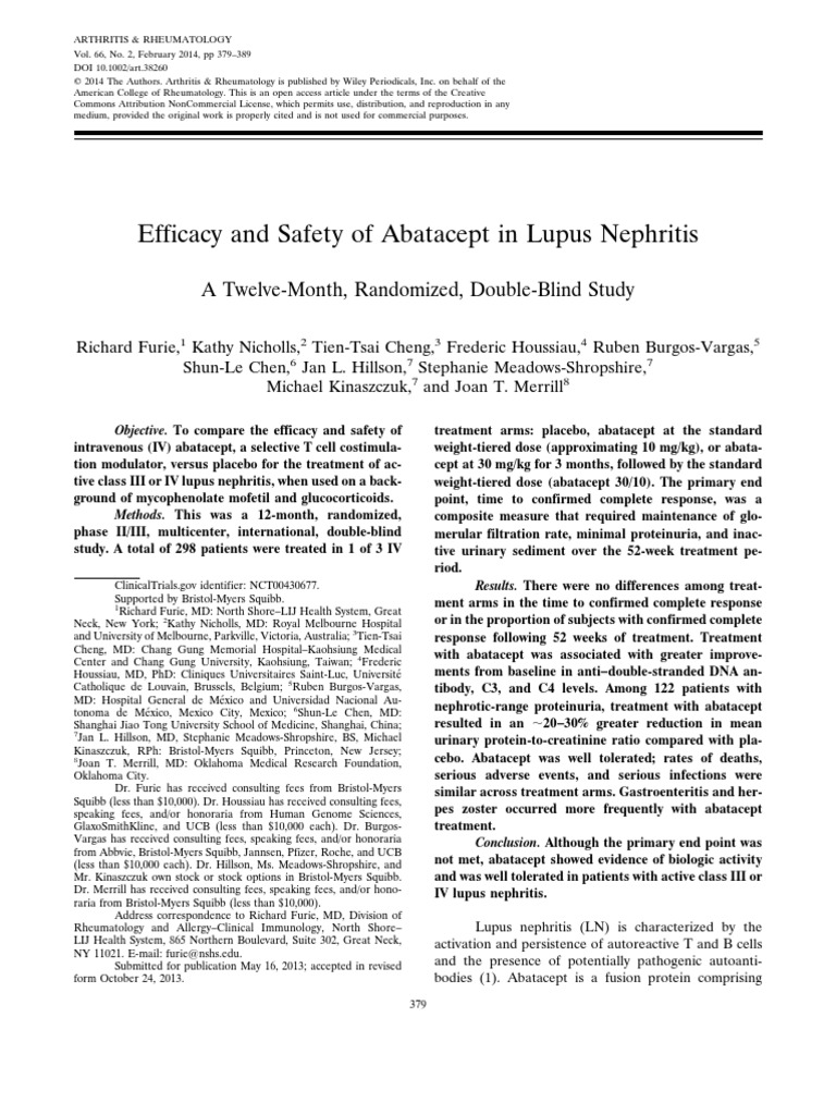 Efficacy and Safety of Abatacept in Lupus Nephritis: A Twelve-Month ...