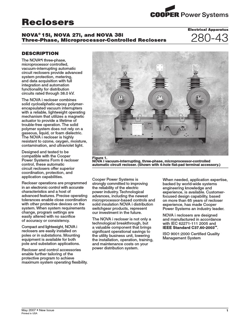 Reclosers: Nova 15i, NOVA 27i, and NOVA 38i Three-Phase