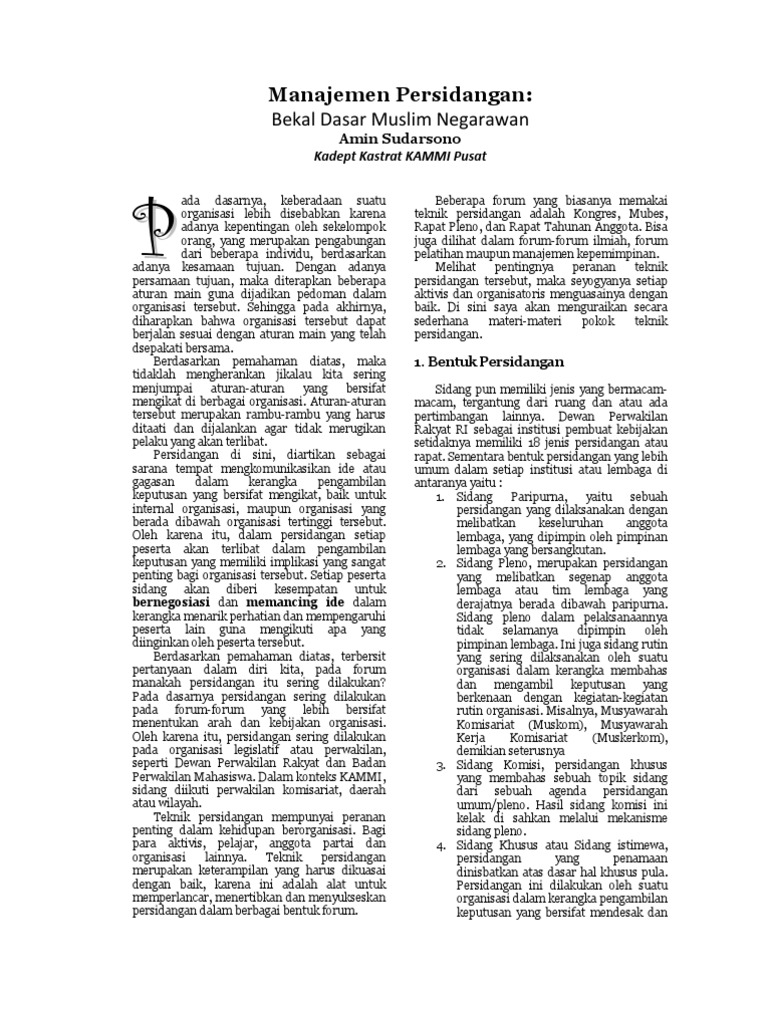 Teknik Persidangan Training Organisasi Kammi Stiu Al Hikmah