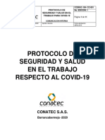 Protocolo de Seguridad y Salud en El Trabajo Respecto Al Covid. Conatec S.A.S