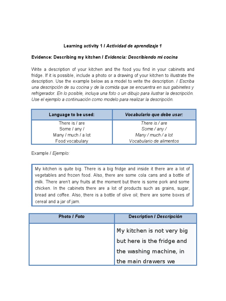 Kitchen Description Exercise | PDF | Food And Drink | Foods