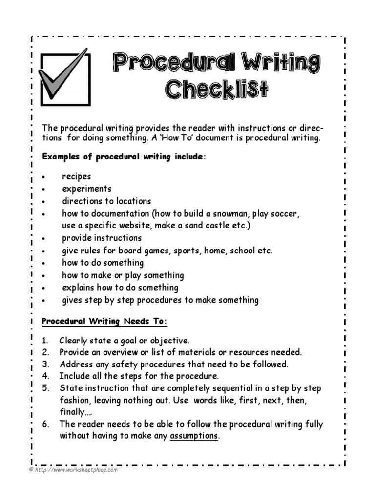 Procedural Writing Checklist PDF